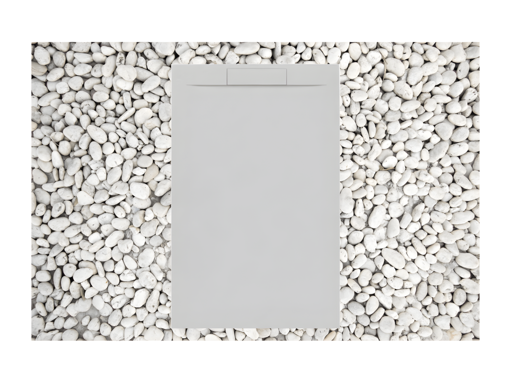 Receveur de douche 180x100 cm GRIS Ligne en résine et poudre de marbre avec grille latérale en résine de marbre QDJQ94081