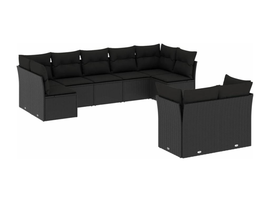Salon de jardin 9 pièces avec coussins noir résine tressée YFVQ69731
