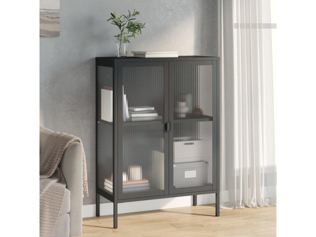 Buffet noir 75x35x105 cm verre et acier SXBF37330