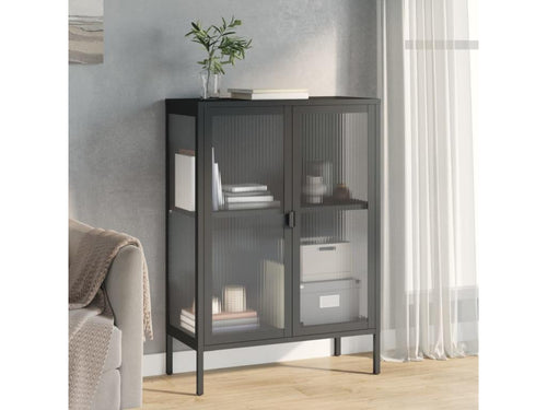 Buffet noir 75x35x105 cm verre et acier SXBF37330