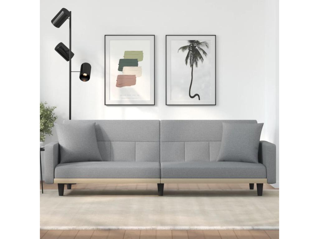 Canapé-lit avec coussins gris clair tissu VECX58348