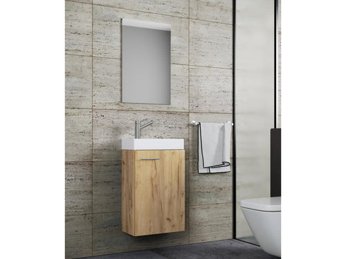 Boisona 3-pièces ensemble de meubles de salle de bains WC invités lavabo petit étroit Boisona chêne miel HRQD56379