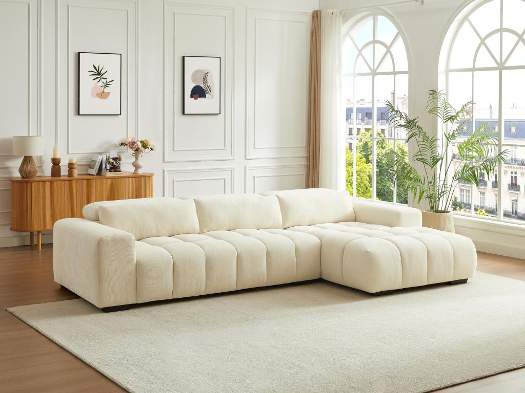 Canapé d'angle droit en tissu texturé beige Boisona DPQZ52407