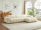 Canapé d'angle droit en tissu texturé beige Boisona DPQZ52407