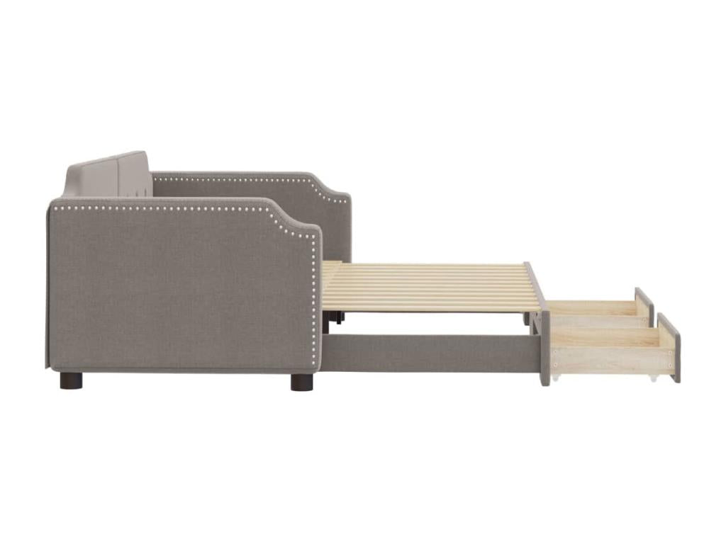 Lit de jour avec gigogne et tiroirs Boisona 90x200 cm tissu LIWZ89639