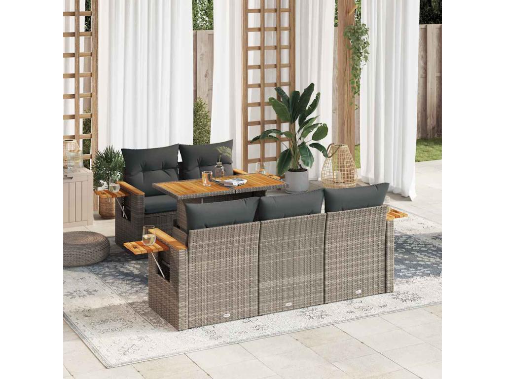 Salon de jardin avec coussins 6 pièces gris résine tressée Boisona UYGB90628