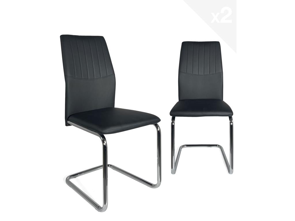 Lot 2 chaises de salle à manger contemporaine simili cuir et Boisona noir HSSM55255