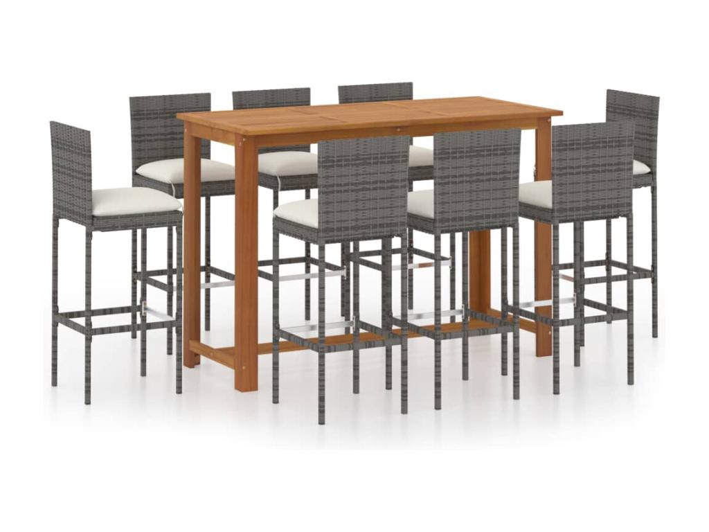 Ensemble de bar de jardin avec coussins 9 pcs Gris 2 CSBP03082