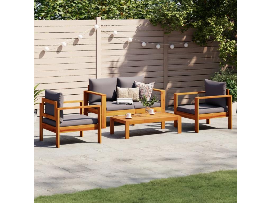 Salon de jardin avec coussins 4 pcs bois d'Boisona massif WCEE84228