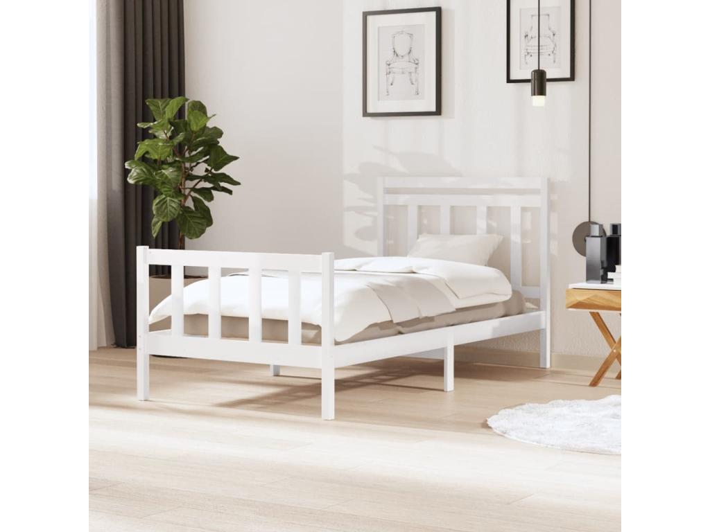Cadre de lit sans matelas blanc bois massif 100x200 cm PRAG63712