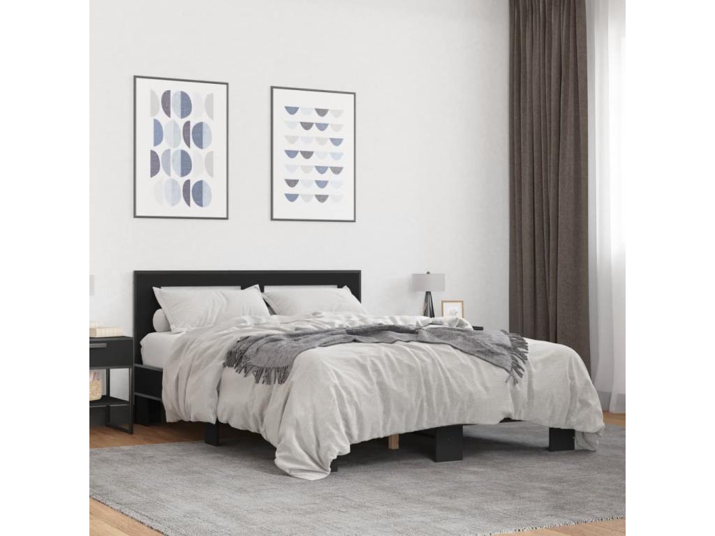 Cadre de lit noir 140x190 cm bois d'ingénierie et métal ADWI87575