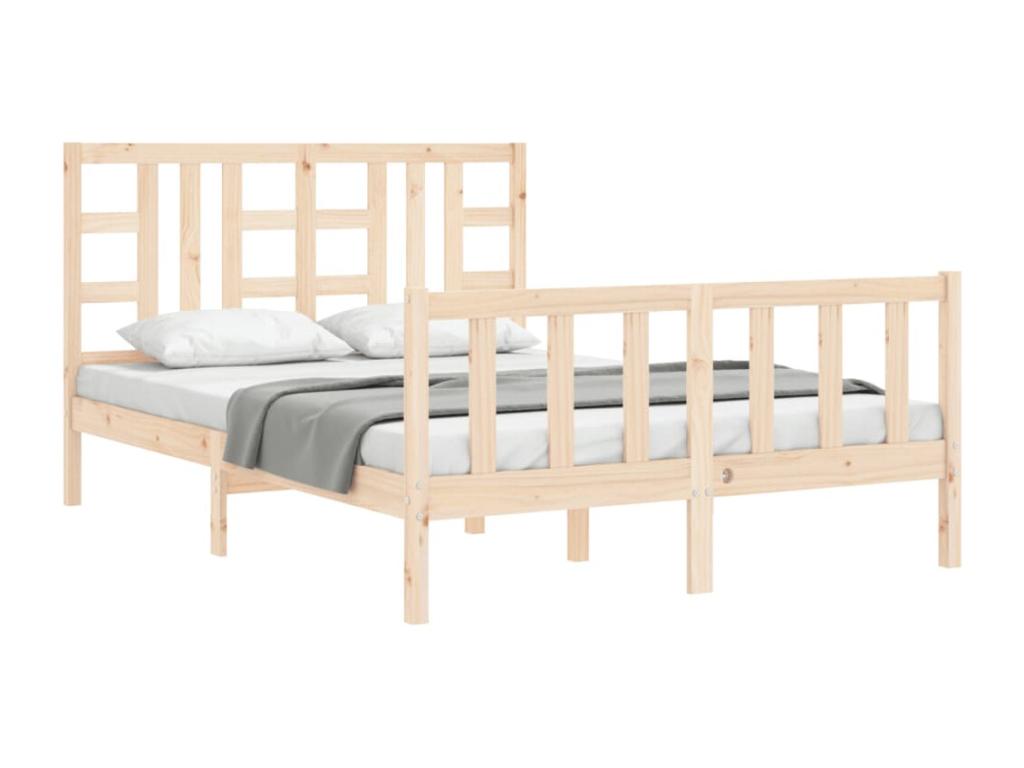 Cadre de lit en bois massif naturel, 140 x 190 cm