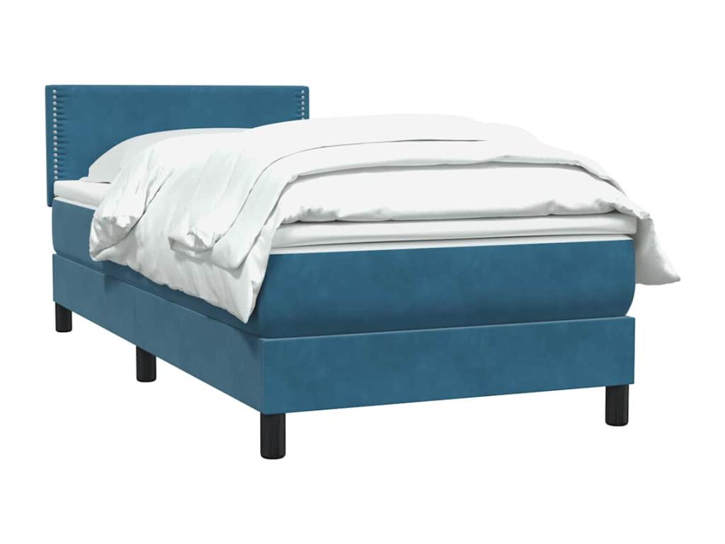 Sommier à Lysvia de lit et matelas bleu foncé 100x220cm velours OIIN86124