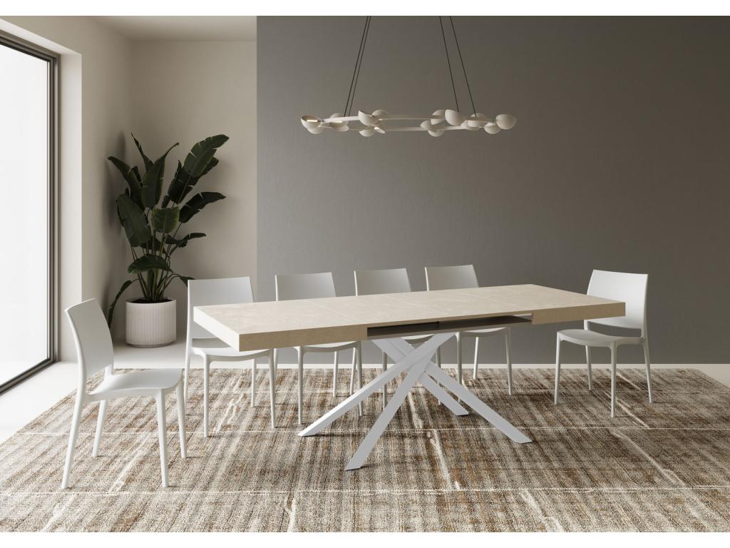 Table extensible 90x140/244 cm Boisona cachemire pieds blancs VXTQ30163