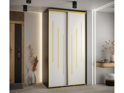 ARMOIRE Boisona 8 À PORTES COULISSANTES 235.2/130/60 2 portes Noir/Blanc/Or NSBW94167